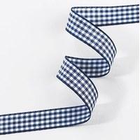 gingham ribbon 15mm navy blue white