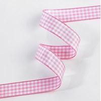 gingham ribbon 15mm pink white