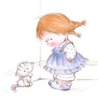 Girl and cat blank card