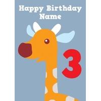 giraffe 3rd third birthday card