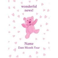 girl bear | personalised new baby card