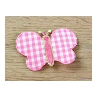 Gingham Butterfly Embroidered Iron On Motif Applique Pink