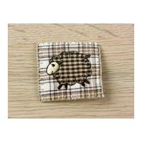 Gingham Sheep Patch Embroidered Iron On Motif Applique Brown