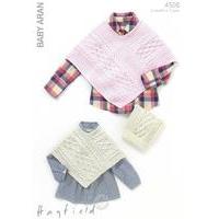 Girls Cable Poncho and Matching T-Bag Hat in Hayfield Baby Aran (4506)