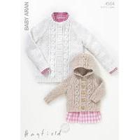 girls round neck and hooded cardigans in hayfield baby aran 4504