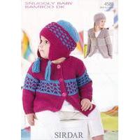 Girls Round Neck and V neck Cardigans with Matching Bonnets in Sirdar Sunggly Baby Bamboo DK (4588)