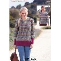 Girls Long Sleeved Sweater and Womens 3/4 Sleeved Sweater in Sirdar Crofter DK (7338)