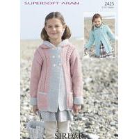 Girls Hooded Cabled Coat in Sirdar Supersoft Aran (2425)