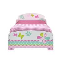 Girls Pretty n Pink Patchwork Toddler Bed with Storage and Shelf + Fully Sprung Mattress