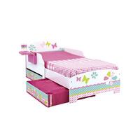 Girls Pretty n Pink Patchwork Toddler Bed with Storage and Shelf