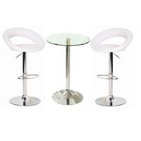Gino Bar Table In Clear Glass And 2 Leoni Bar Stools In White