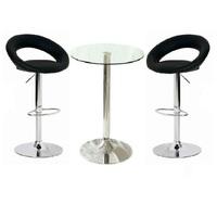 Gino Bar Table In Clear Glass And 2 Leoni Bar Stools In Black