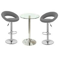 Gino Glass Bar Table And 2 Leoni Bar Stools In Charcoal Grey