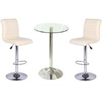 Gino Bar Table In Clear Glass And 2 Ripple Bar Stools In Cream