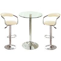 Gino Bistro Table In Clear Glass With 2 Zenith Cream Bar Stools