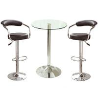 Gino Bistro Table In Clear Glass With 2 Zenith Black Bar Stools