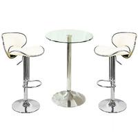 Gino Bistro Table In Clear Glass Top With 2 Duo Cream Bar Stools