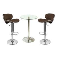 Gino Bistro Table In Clear Glass Top With 2 Duo Brown Bar Stools