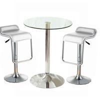 Gino Bistro Table In Clear Glass With 2 White Torino Bar Stools