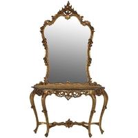 Gilt Brown Marble Top Console Table with Mirror