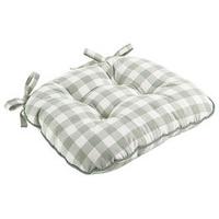 Gingham Button Effect Seat Pad, Green, Cotton