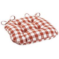 Gingham Button Effect Seat Pad, Terracotta, Cotton