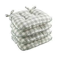 Gingham Button Effect Seat Pads (4 - SAVE £8), Green, Cotton