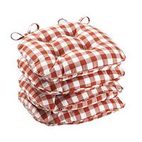 Gingham Button Effect Seat Pads (4 - SAVE £8), Terracotta, Cotton