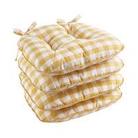 Gingham Button Effect Seat Pads (4 - SAVE £8), Yellow, Cotton