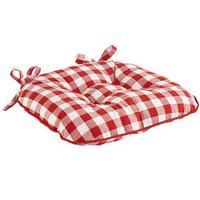 Gingham Button Effect Seat Pad, Red, Cotton