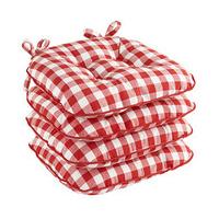 Gingham Button Effect Seat Pads (4 - SAVE £8), Red, Cotton