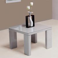 Giovanni Glass Top Lamp Table in Grey With High Gloss Legs