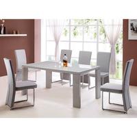 Giovanni Glass Top Gloss Grey Dining Table 4 Light Grey Chairs
