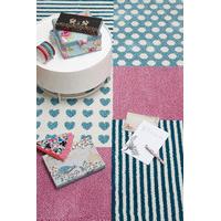 Girls Pink & Blue Hearts & Stripes Bedroom Rug