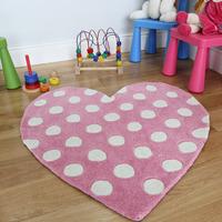 girls pink polka dot love heart shape rug kiddy 90x90cm