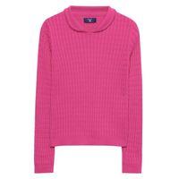 Girls Collar Cable Crewneck Jumper 9-15 Yrs - Rich Pink