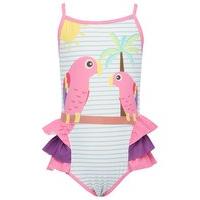 Girls swimwear Minoti ruffle hem parrot print one piece swimsuit - Pink