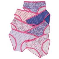 Girls 100% cotton elasticated trim assorted colours ditsy floral print briefs - 7 pack - Pink