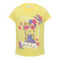 Girls 100% cotton yellow short sleeve multi-coloured girl print aloha slogan t-shirt - Yellow