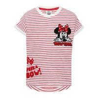 Girls disney minnie mouse pull on pure cotton stripe short sleeve slogan t-shirt - White