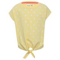 Girls yellow short sleeve glitter floral daisy print tie waist hem summer casual t-shirt - Yellow