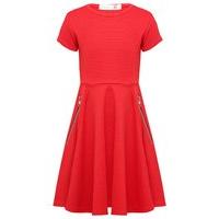 girls ribbed short sleeve zip detail fitted pull on skater dress red
