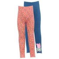 Girls Peppa Pig Character Stretch Cotton Casual Leggings 2 Pack - Navy