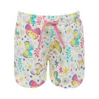 Girls 100% cotton multi-coloured butterfly print elasticated drawstring waist shorts - White