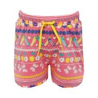 Girls 100% cotton milti-coloured parrot stripe effect print elasticated drawstring waist shorts - Pink