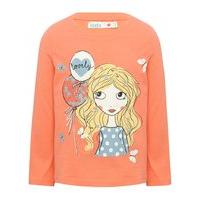 Girls long sleeve 100% cotton pull on stretch cartoon balloon t-shirt top - Pink