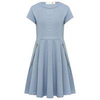 Girls ribbed short sleeve zip detail fitted pull on skater dress - Blue