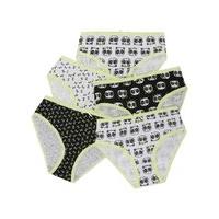 Girls 100% cotton black and white panda print yellow trims bow applique everyday briefs - 5 pack - Black and White