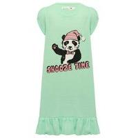 girls green short sleeve round neck panda design snooze time slogan fr ...