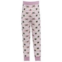 Girls 100% Cotton Full Length Striped Cat Print cuffed ankle Pyjama Bottoms with elasticated waist - Multicolour